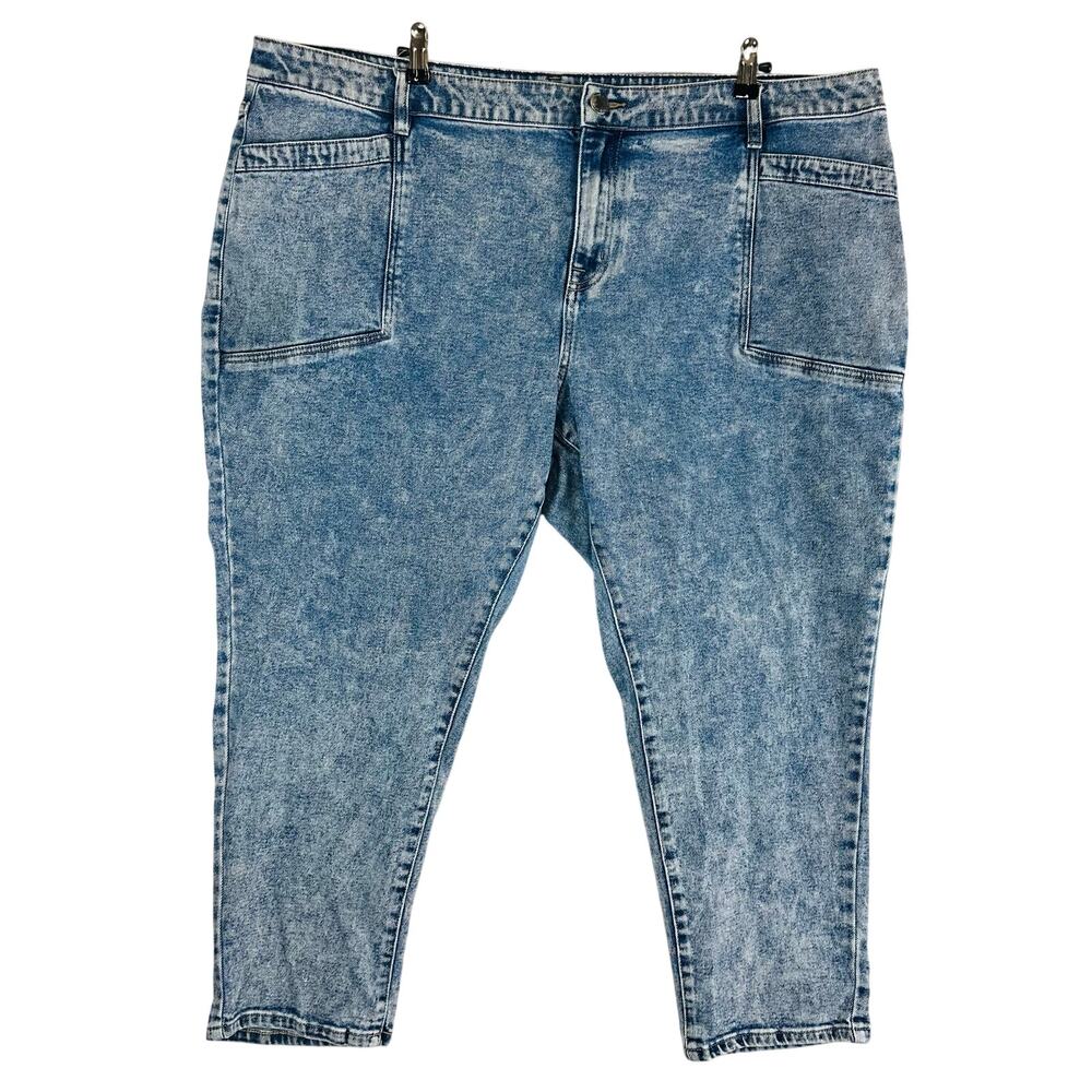 Lane Bryant Womans 22P Petite Jeans Boyfriend Mid-Rise Blue Stonewash Stretch
